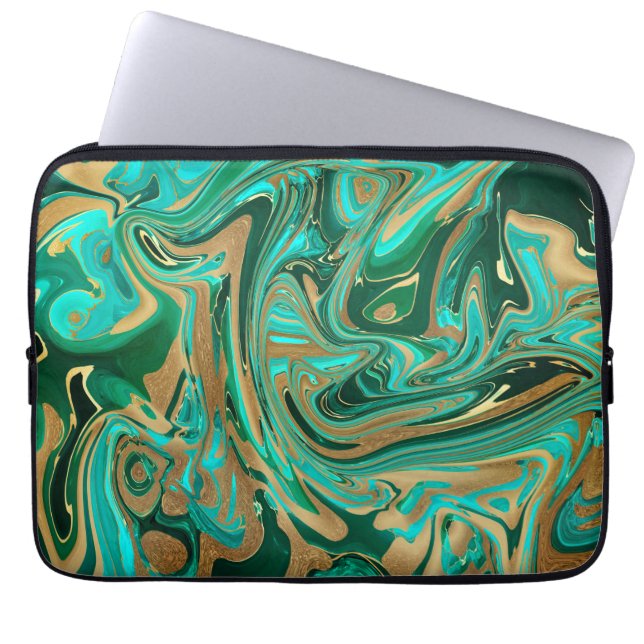 Green & Gold Liquid Marmor Laptopschutzhülle (Vorderseite)