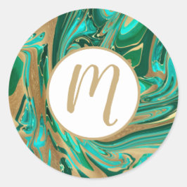 Green & Gold Liquid Marmor Runder Aufkleber