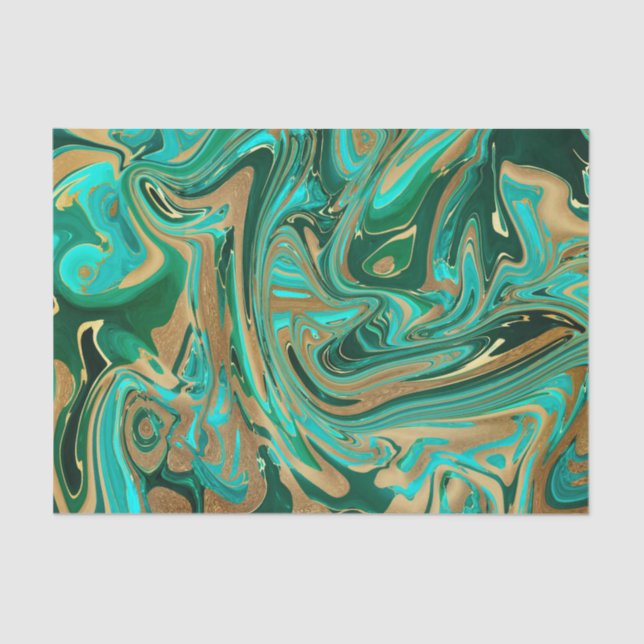Green & Gold Liquid Marmor Seidenpapier (Vorderseite)