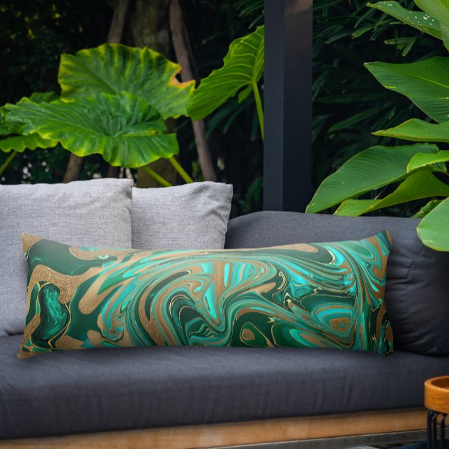 Green & Gold Liquid Marmor Seitenschläferkissen (Emerald Green & Gold Paint Pour Body Pillow)