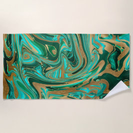 Green & Gold Liquid Marmor Strandtuch