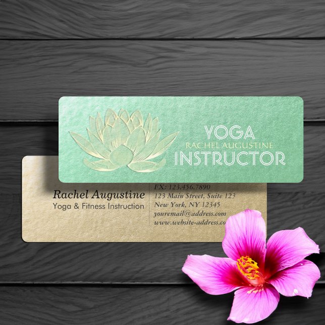 Green Gold Lotus Yoga Meditation Reiki Instructor Mini Visitenkarte (Von Creator hochgeladen)