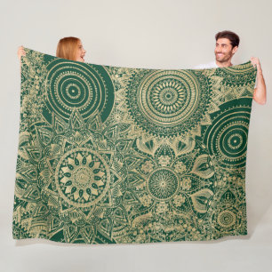 Green Gold Mandala Collection Fleecedecke