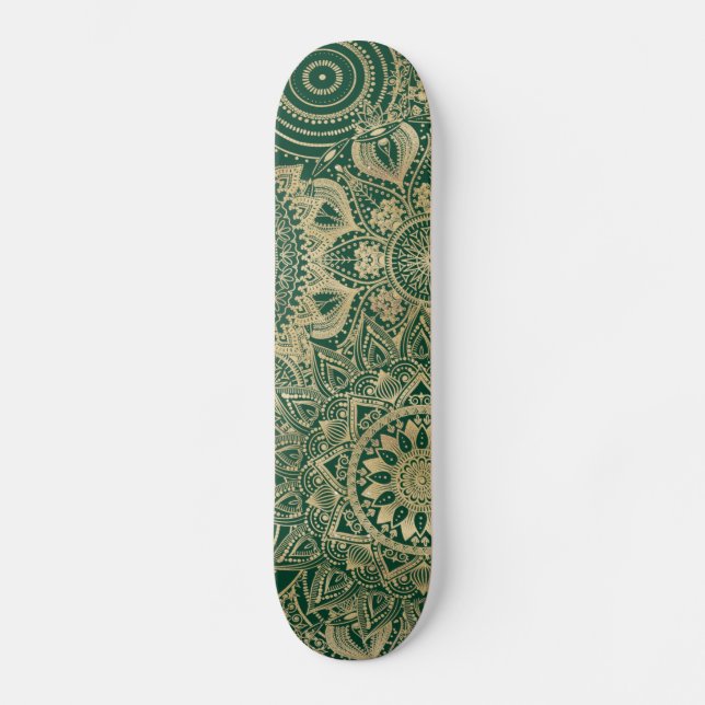 Green Gold Mandala Collection Skateboard (Vorderseite)