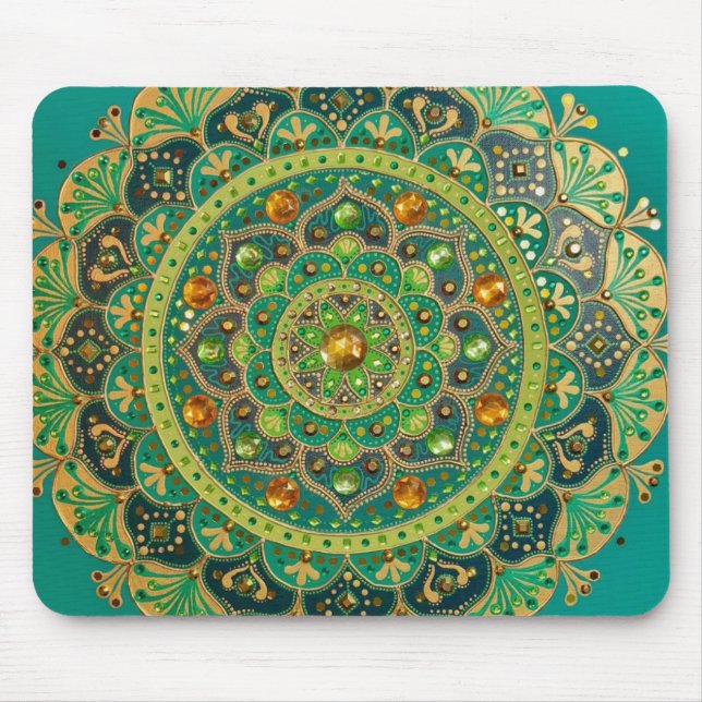 Green & Gold Mandala Mouse Pad Mousepad (Vorne)