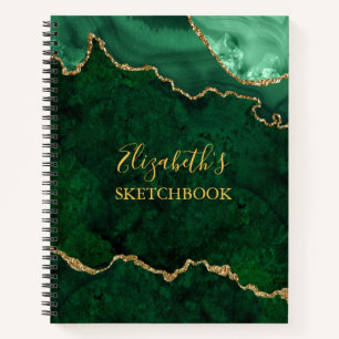 Green Gold Marble Agate Geode Sketchbook Notizbuch