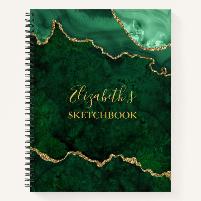 Green Gold Marble Agate Geode Sketchbook Notizbuch (Vorderseite)