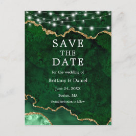 Green Gold Marble Geode Lights Save the Date Ankündigungspostkarte