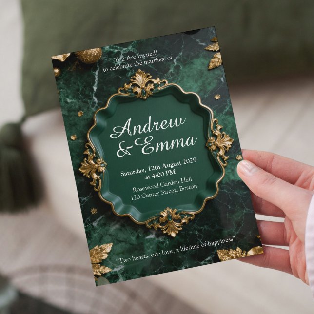 Green Gold Marble Wedding Invitation Einladung (Von Creator hochgeladen)