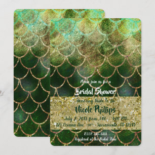 Green & Gold Mermaid Scales Glam Brautparty Einladung