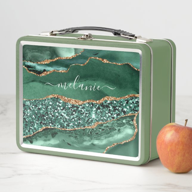 Green Gold Metal Lunch Box mit Individuelle Name (Beispiel)