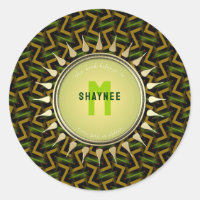Green + Gold Modern Tribal Sun Monogram Buchzeiche
