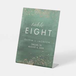 Green & Gold Modern Watercolor-Tischnummer Sockelschild