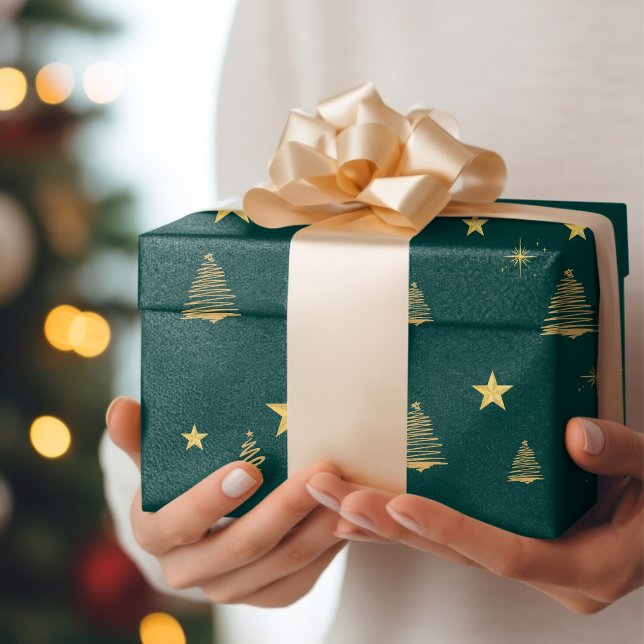 Green Gold Moderner, einfacher geometrischer Weihn Geschenkpapier (Von Creator hochgeladen)