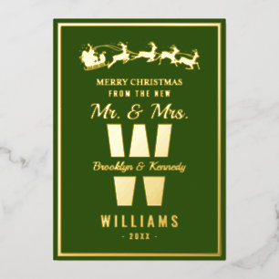 Green Gold Monogram hat Mr. und Mrs. Christmas neu Folien Feiertagskarte