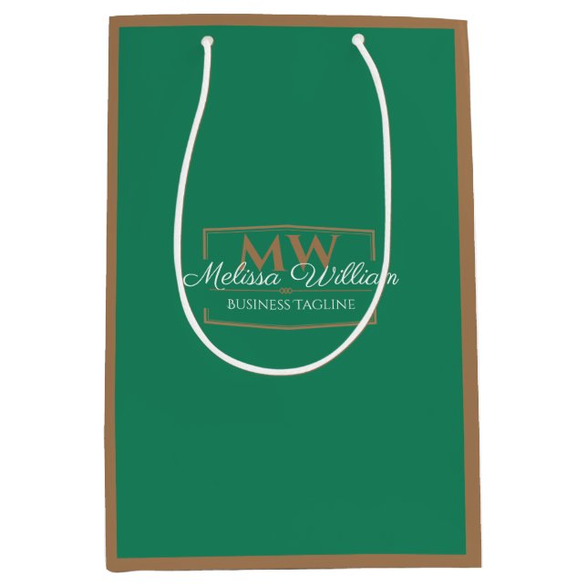 Green Gold Monogram Mittlere Geschenktüte (Vorderseite)