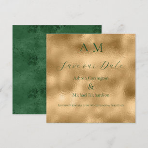 Green Gold Monogram Modern Wedding Save The Date