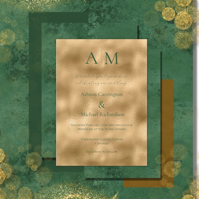 Green Gold Monogram Moderne Hochzeitseinladung Einladung (Von Creator hochgeladen)