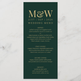 Green Gold Monogram Wedding Menükarte