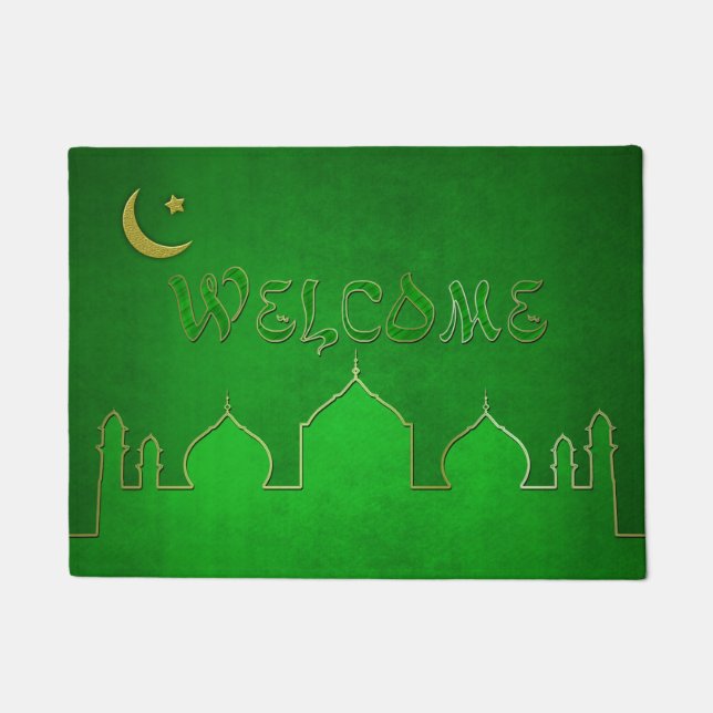 Green Gold Moschee Moon Star - Welcome Door Mat Fußmatte (Vorderseite)