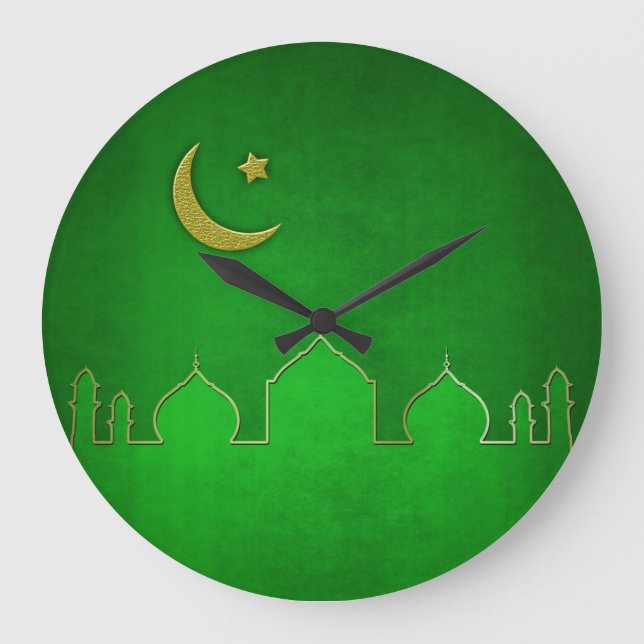 Green Gold Moschee Moschee Star Große Wanduhr (Vorderseite)
