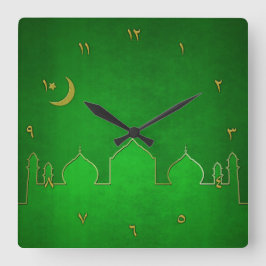 Green Gold Moschee Moschee Star Quadratische Wanduhr