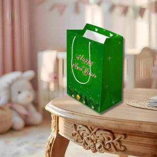 Green Gold New Year Gift Bag Mittlere Geschenktüte