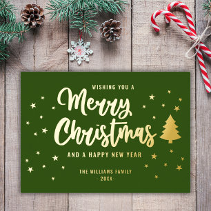 Green Gold Non Foto Family Name Frohe Weihnachten Folien Feiertagskarte