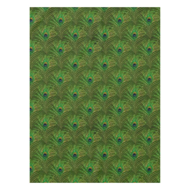 Green Gold Peacock Feathers Tableclout Tischdecke (Vorderseite)