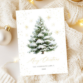 Green Gold Pine Tree Christmas Card Feiertagskarte
