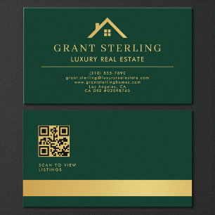 Green Gold QR Code Luxus-Immobilienmakler Visitenkarte