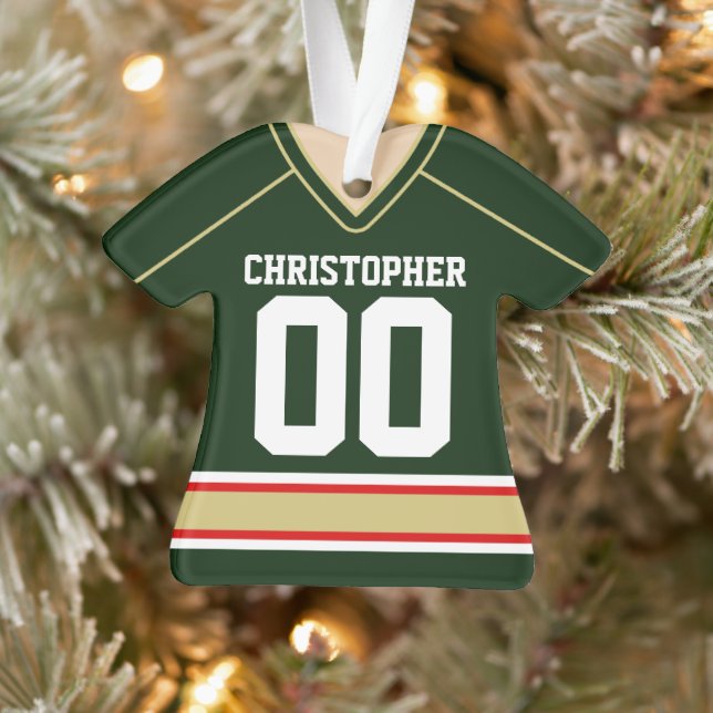 Green/Gold/Red Custom Hockey Jersey Ornament (Baum)