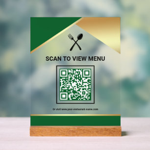 Green Gold Restaurant Digitales QR-Code-Menü Acrylschild