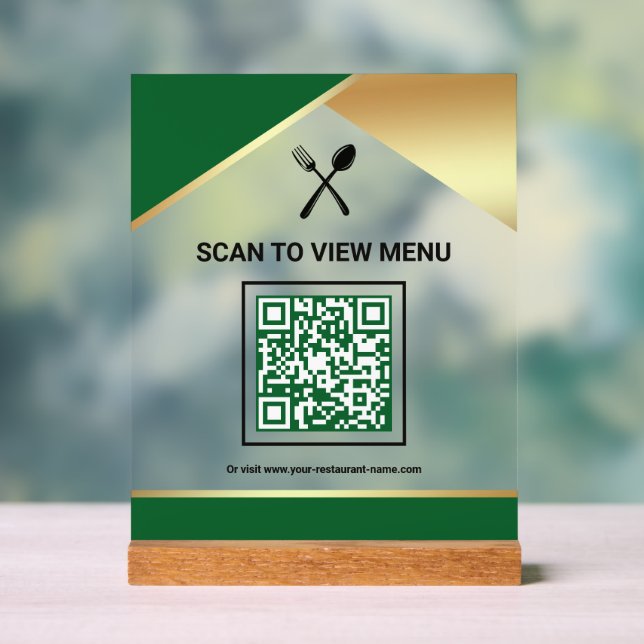 Green Gold Restaurant Digitales QR-Code-Menü Acrylschild (Neutral)