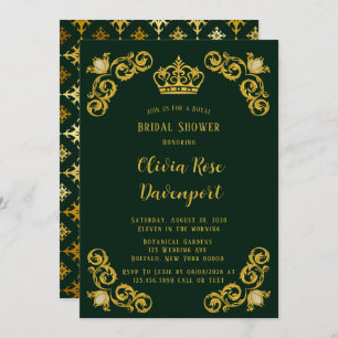 Green & Gold Royal Crown Damask Brautparty Einladung
