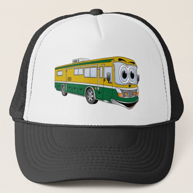 Green Gold RV Bus Camper Cartoon Truckerkappe (Vorderseite)