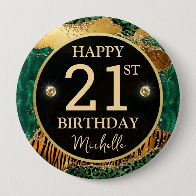 Green Gold Safari Achat Geburtstagsabzeichen Button (Vorderseite)