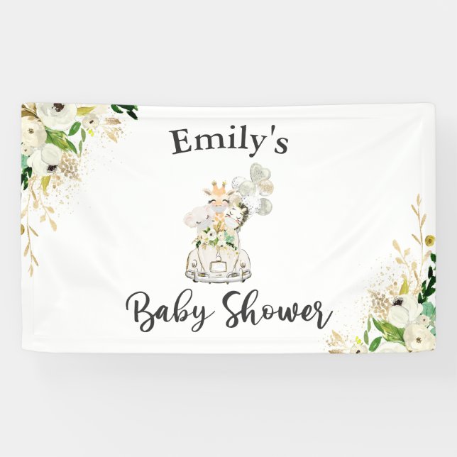 Green Gold Safari Animals Drive by Baby Shower Banner (Horizontal)