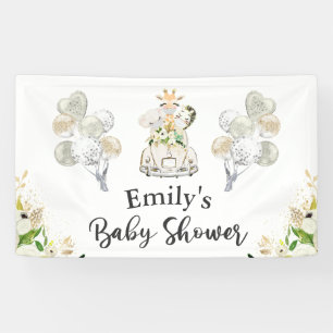 Green Gold Safari Animals Drive by Baby Shower Banner