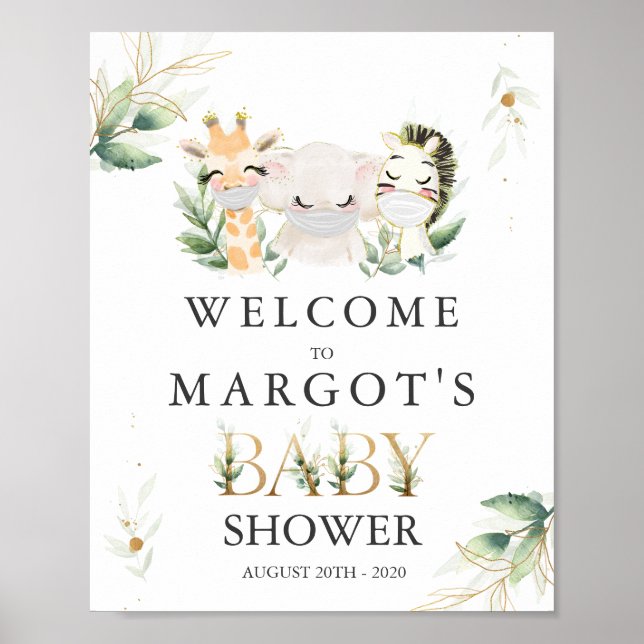 Green Gold Safari Animals Drive by Baby Shower Poster (Vorne)