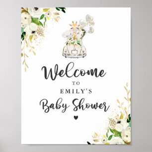 Green Gold Safari Animals Drive by Baby Shower Poster