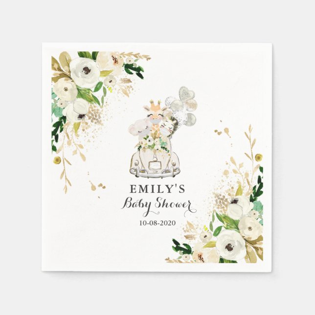 Green Gold Safari Animals Drive by Baby Shower Serviette (Vorderseite)