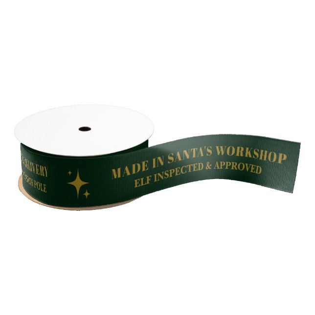 Green Gold Santas Workshop Weihnachtsgeschenk Wrap Ripsband (Spule)