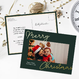 Green Gold Script Frohe Weihnachten Einfaches Foto Folien Feiertagspostkarte