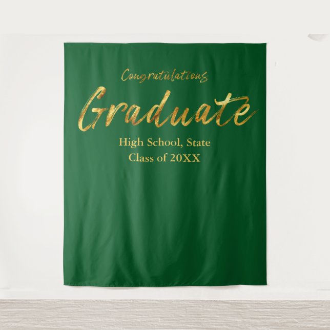 Green Gold Script Gratulationen Graduate Wandteppich (Vorderseite)
