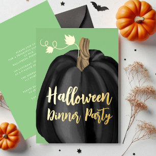 Green Gold Script Pumpkin Halloween Party Folieneinladung