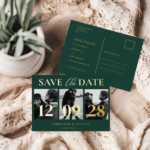 Green Gold Script Wedding Save the Date Foto Folie Einladungspostkarte