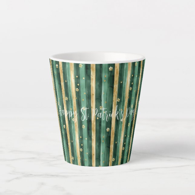 Green Gold Shamrock St. Patrick's Day Stripes Milchtasse (Vorderseite)