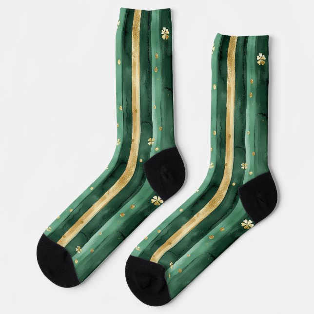 Green Gold Shamrock St. Patrick's Day Stripes Socken (Linkes Detail)