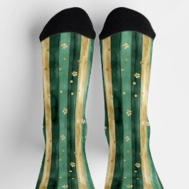 Green Gold Shamrock St. Patrick's Day Stripes Socken